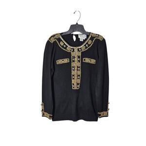 VTG Regency Collection For Joyce Gold Embellished Beaded Knit Sweater Size Small